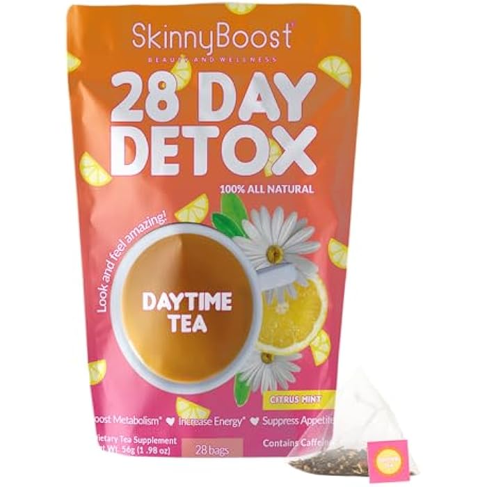 SkinnyBoost 28 Day Detox Daytime Tea - CITRUS MINT (28 Tea Bags) Supports Metabolism Boost, Detox, All Natural, Non GMO, Vegan, Keto Friendly - Image 1