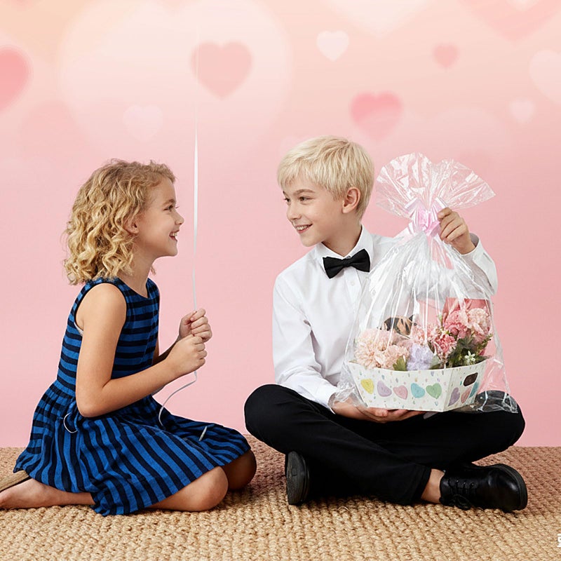 Kolldenn 30 Set Valentine's Day Baskets Gifts Empty Colorful Conversation Heart Valentines Empty Market Tray Cardboard Basket Clear Cellophane Bags Pull Bows for Wedding Supplies - Image 5