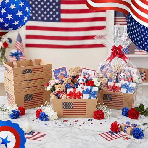 Funnymoom 12 Pcs Brown Empty Gift Baskets Bulk with Cellophane Bag & Pull Bow Wedding Gift Wrapping Basket for Spring Teacher Mother's Day Birthday Party Favor Supplies, 9.8x6.5'' - Image 2