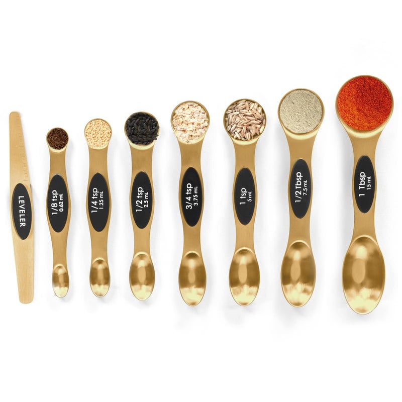 BIDFUL Magnetic Measuring Spoons Set Stainless Steel with Leveler, Stackable Metal Tablespoon Measure Spoon for Baking, Measuring Cups and Spoon Set Kitchen Gadgets Apartment Essentials Fits in Spice Jars - Image 1