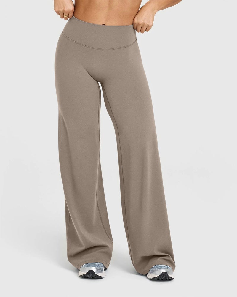 OQQ Yoga Pants Women High Waist Stretch Casual Soft Straight Leg Bottoms Taupe - Image 2