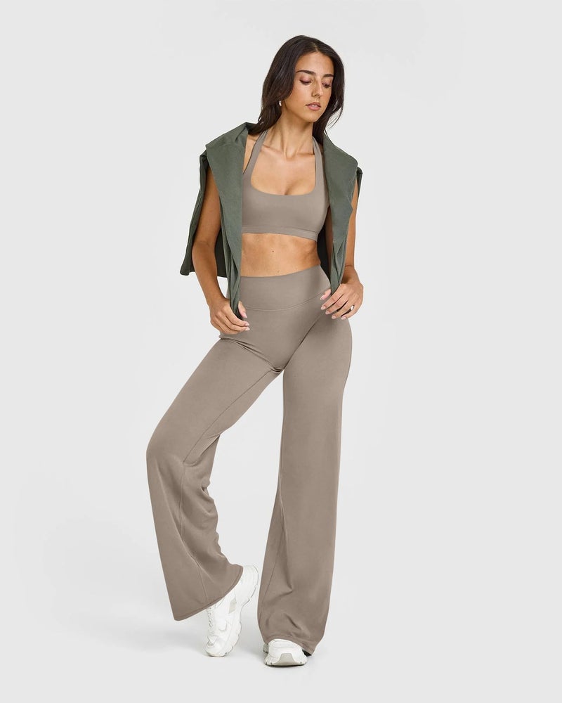 OQQ Yoga Pants Women High Waist Stretch Casual Soft Straight Leg Bottoms Taupe - Image 5