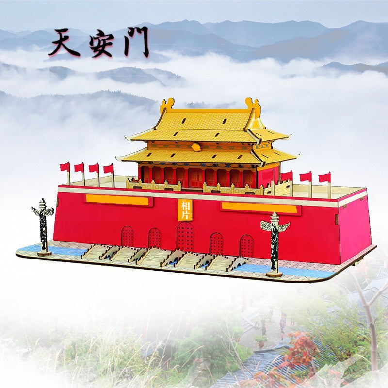Wooden 3D Three-Dimensional Puzzle New Toys Tiananmen Courtyard Hongtai Laser Board Puzzle Model Toys - Image 5