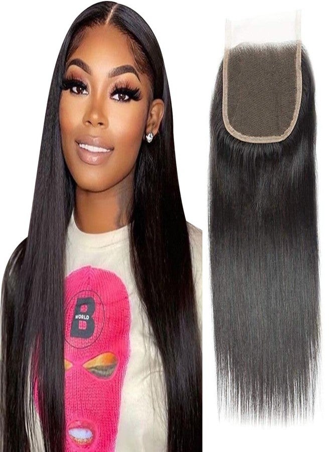 QTHAIR 18A Transparent Hd Straight Human Hair Lace Closure 4x4 Free Part Closure Brazilian Straight Lace Closure Human Hair (12",Natural Black) - Image 1