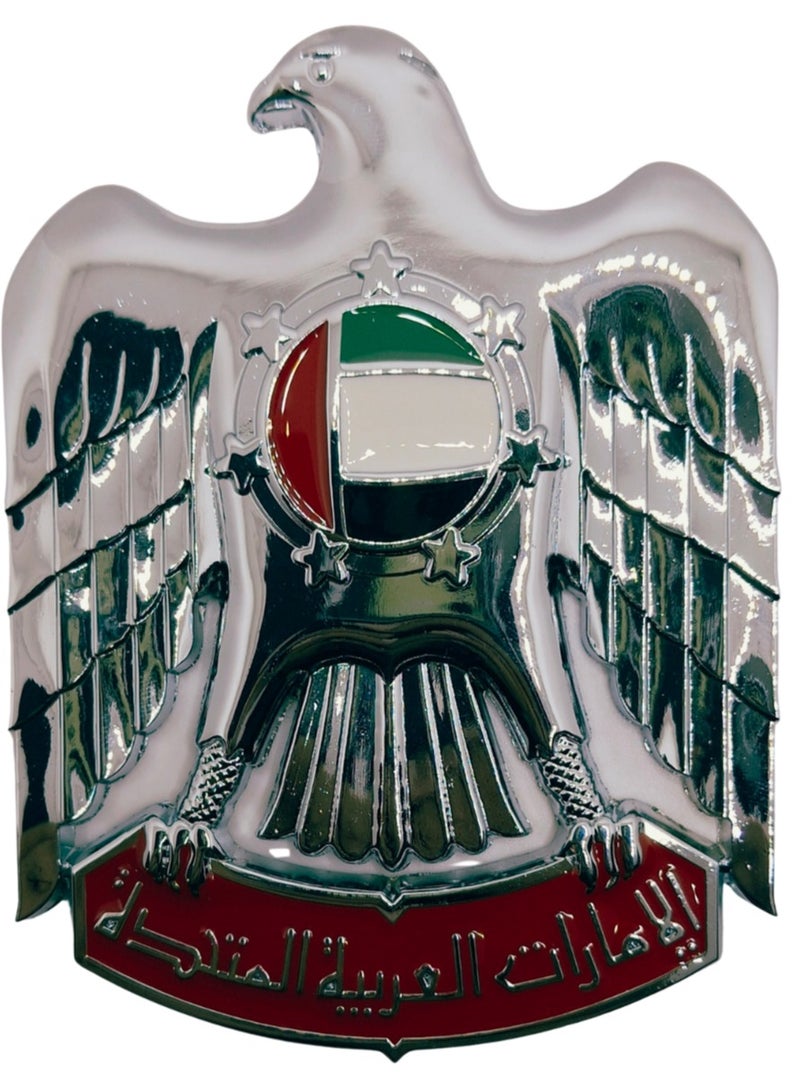 HERIOS UAE Eagle Logo Car Emblem, Silver Colour - Image 1