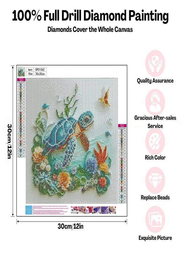 Flavizo Diamond Painting Kit for Adults, Sea Turtle DIY Craft with Drill Rhinestones Canvas, Creative Diamonds Artwork, Handmade Decoration Sparkling Home Wall Display (30cm X 30cm) - Image 2