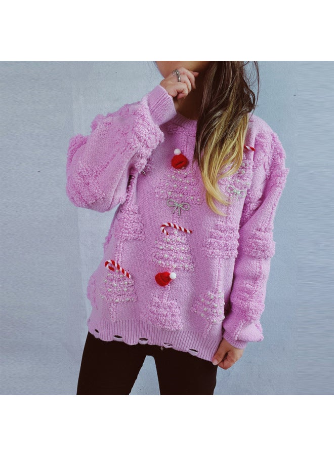 European And American Women's Clothing Flocked Christmas Sweater For Women Autumn And Winter Christmas Three-dimensional Decorative over Knitwear For Women