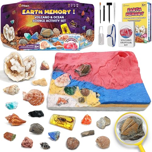 PIBEX Volcano Ocean Fossil Dig Kit Dig up 20 Real Fossils Rocks Shells Sea Snails with Eruption Experiments Earth Science Geology Kit for Kids STEM Toy Gift for Boys Girls Age 6812 - Image 1
