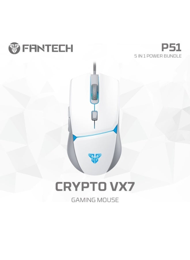 FANTECH P51 5-IN-1 WHITE COMBO Keyboard + Mouse Pad + Mouse + Headphones + Headphone Stand - Image 5