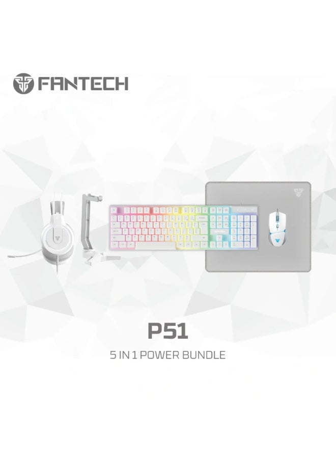 FANTECH P51 5-IN-1 WHITE COMBO Keyboard + Mouse Pad + Mouse + Headphones + Headphone Stand - Image 1