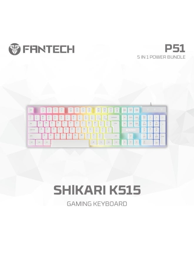FANTECH P51 5-IN-1 WHITE COMBO Keyboard + Mouse Pad + Mouse + Headphones + Headphone Stand - Image 2