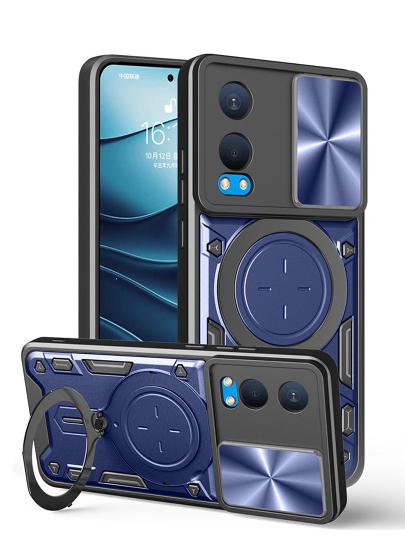 for OnePlus Nord CE4 Lite 5G Case, Slide Camera Lens Cover, Magnetic Ring Holder Kickstand Protective Phone Case for OnePlus Nord CE4 Lite 5G, Blue - Image 1