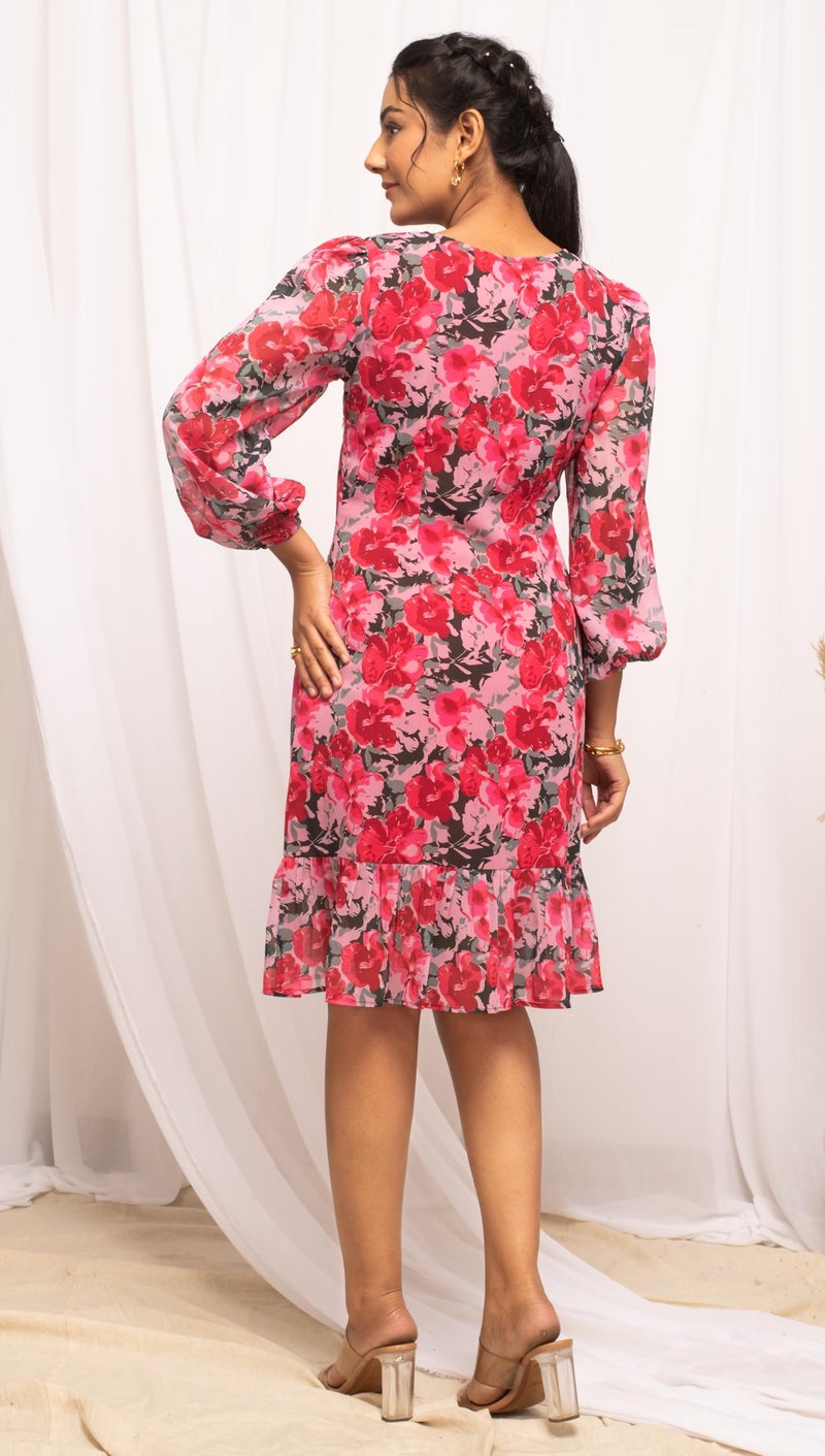 FIORRA Women's Red Georgette Floral Printed Dress DR0006 - Image 2