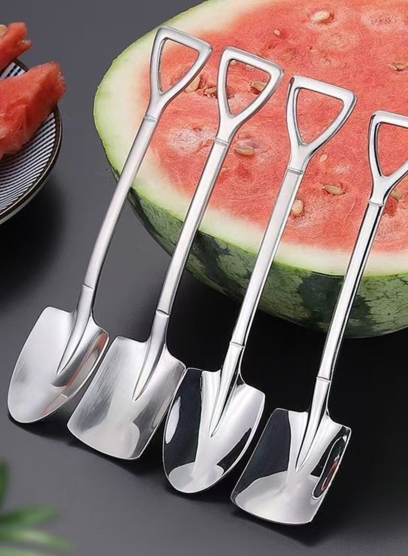تشو داي مجموعة ملاعق الحلوى، 4 قطع ملاعق من الفولاذ المقاوم للصدأ على شكل مجرفة، ملعقة آيس كريم فاكهة للمنزل أو المطبخ أو المطعم  - Image 1