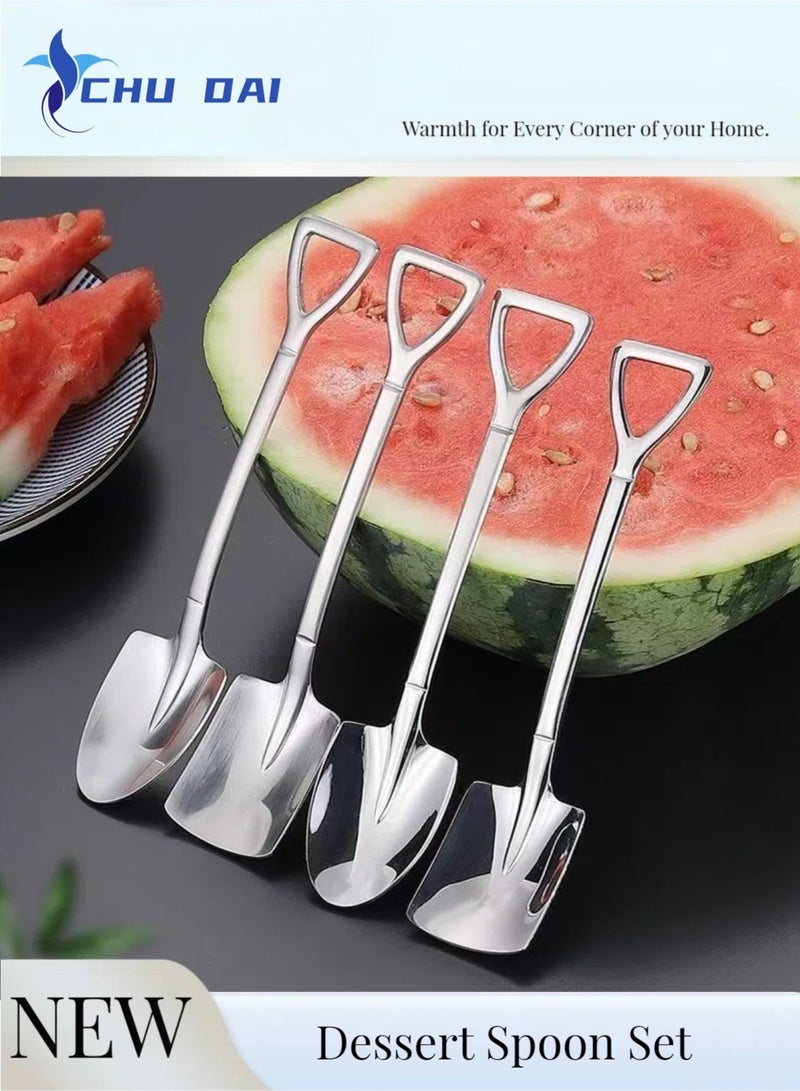 CHU DAI Dessert Spoon Set, 4 Pcs Shovel Shape Stainless Steel Spoons, Ice Cream Fruit Spoon for Home, Kitchen or Restaurant - Image 1