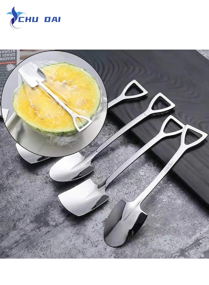 CHU DAI Dessert Spoon Set, 4 Pcs Shovel Shape Stainless Steel Spoons, Ice Cream Fruit Spoon for Home, Kitchen or Restaurant - Image 2