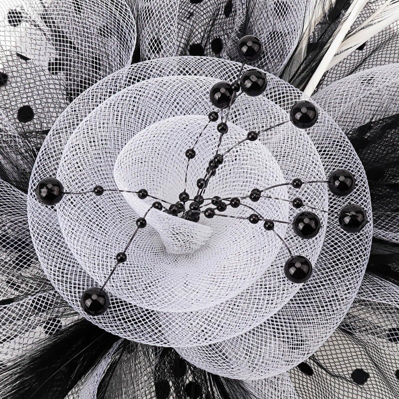 DRESHOW Fascinators Hat Flower Mesh Ribbons Feathers on a Headband and a Clip Tea Party Headwear for Girls and Women - Image 4