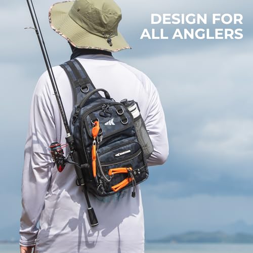 KastKing BaitSpace Standard Fishing Tackle Sling Bag Waterresistant Sling Pack for Bank Wader Boat Fishing Rod Beverage Holder Adjustable Straps Durable 420D Nylon Fabric - Image 3
