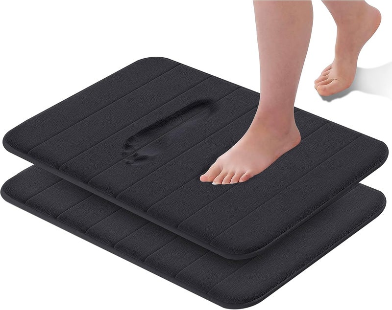 GVTECH Memory Foam Bath Mat, (2 Pack) Non-Slip Back, 40x60 cm Fleece Softness, Highly Absorbent, Bathroom Carpet, Super Soft Microfiber Bath Rug, Rectangle, Easy to clean Mat (Black) - Image 1