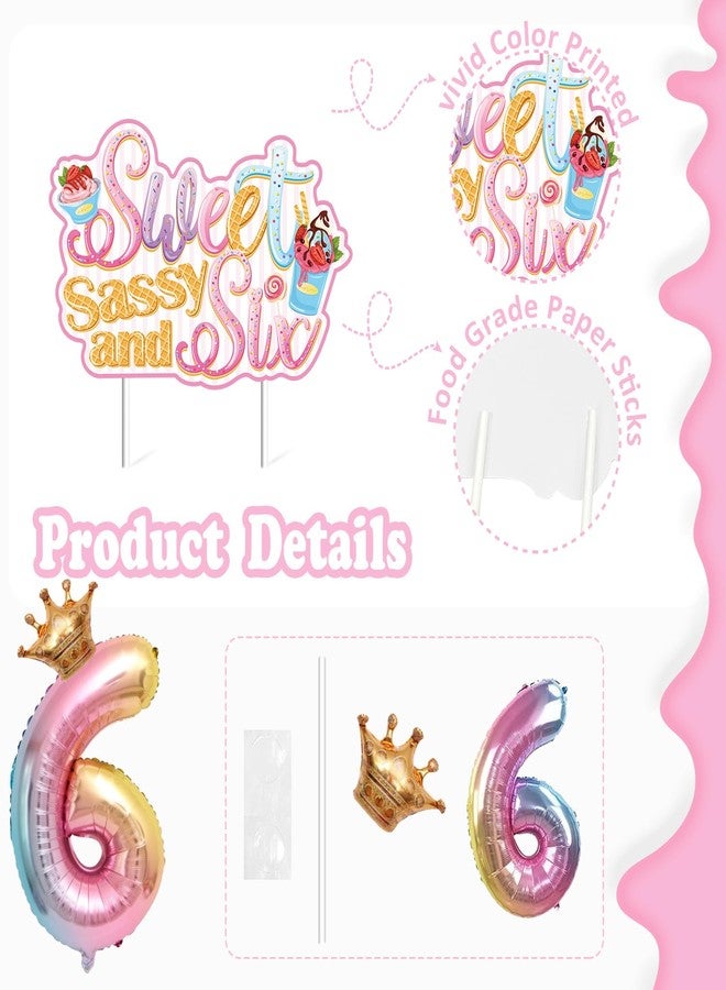 JUYRLE Sweet Sassy And Six Birthday Decorations For Girls- Sweet 6th Birthday Decoration With Donut Banner Sweet Cake Topper 6th Foil Balloon For Ice Cream 6 Year Old Birthday Party Decorations - Image 4