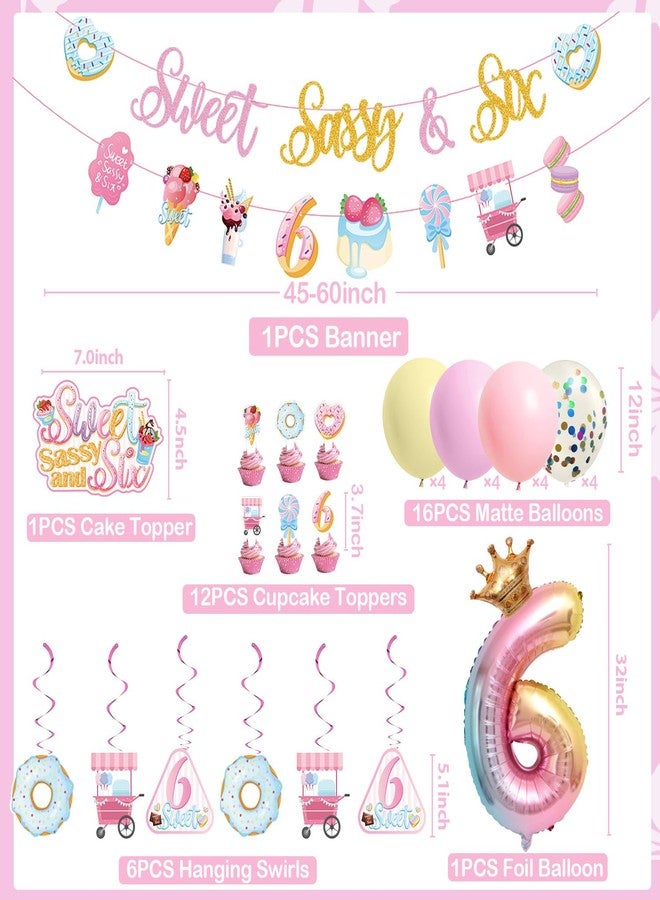 JUYRLE Sweet Sassy And Six Birthday Decorations For Girls- Sweet 6th Birthday Decoration With Donut Banner Sweet Cake Topper 6th Foil Balloon For Ice Cream 6 Year Old Birthday Party Decorations - Image 3