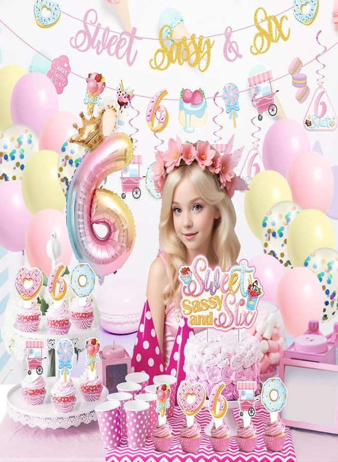 JUYRLE Sweet Sassy And Six Birthday Decorations For Girls- Sweet 6th Birthday Decoration With Donut Banner Sweet Cake Topper 6th Foil Balloon For Ice Cream 6 Year Old Birthday Party Decorations - Image 5