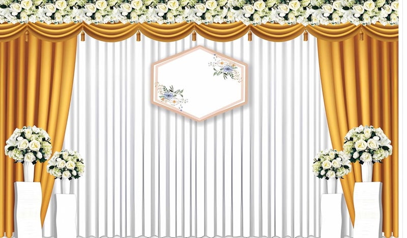 Backdropon Modern Beautiful Wedding Scene Design Backdrop Cloth for Pooja Decoration Traditional Background Curtain Cloth for Festival Size 5 Feet Height and 8 Feet Width(5 * 8) - Image 1