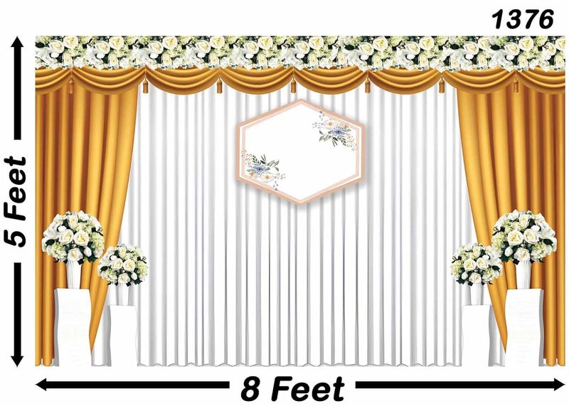 Backdropon Modern Beautiful Wedding Scene Design Backdrop Cloth for Pooja Decoration Traditional Background Curtain Cloth for Festival Size 5 Feet Height and 8 Feet Width(5 * 8) - Image 3