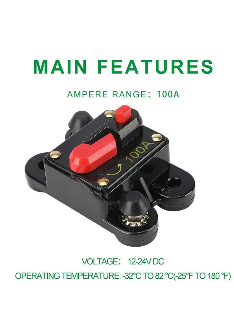 Circuit Breaker 100 Amp   12 24V DC Circuit Breaker with Manual Reset Waterproof Fuse Holder for Marine RV Car Audio and Home Solar System Amps Protection  - Image 3