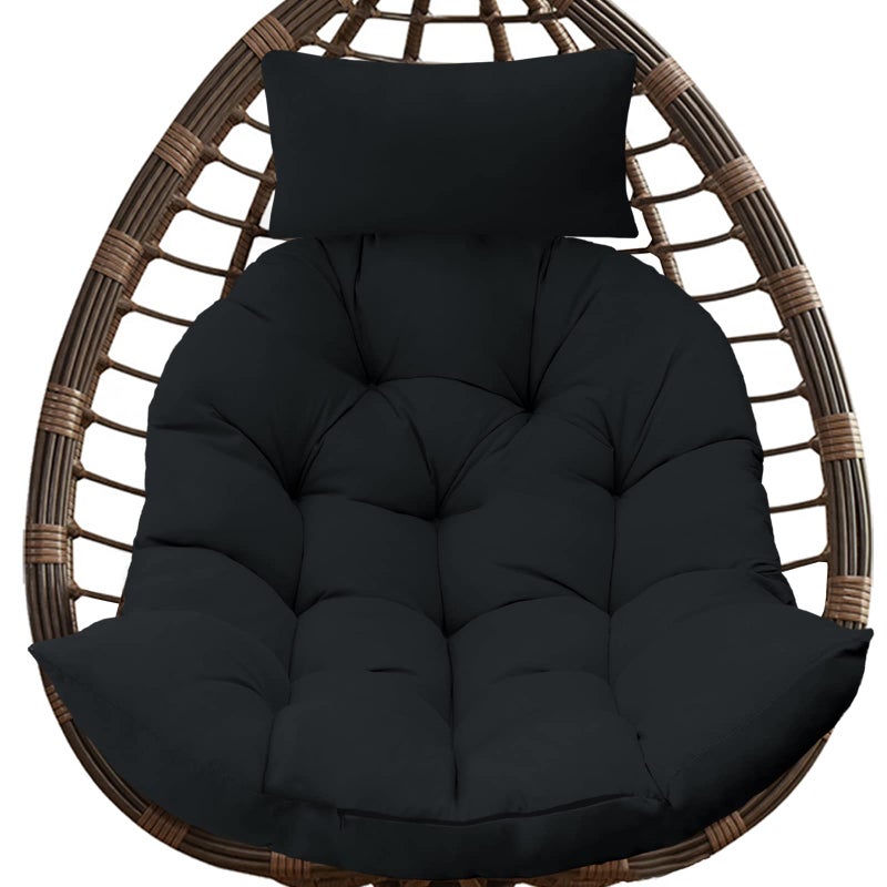 Black Thicken Egg Seat Cushion with Headrest  Washable Hanging Basket Egg Chair Cushion