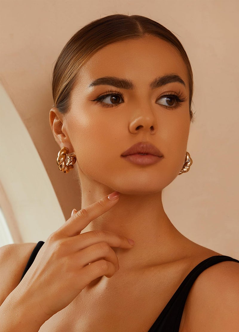 IFKM 9 Pairs Gold Hoop Earrings Set For Women Plastic Hypoallergenic Chunky Chain Twisted Open Hoops Dangle Earring Packs For Birthday Party Christmas Fashion Jewelry Gift - Image 2