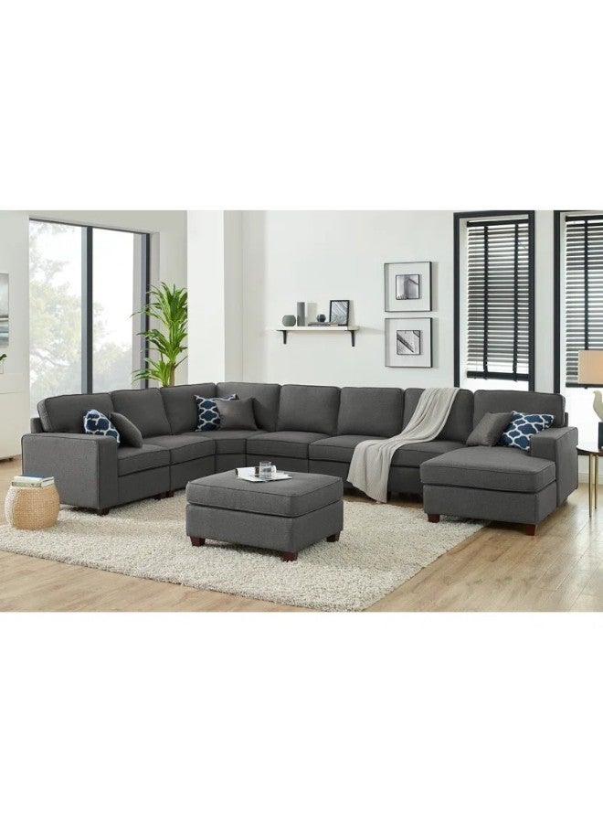 هوم جويز كنبة زاوية رويال أواسيس لونج - تصميم على شكل حرف U - خشب سويدي منجد بالكتان - رمادي غامق - Image 1