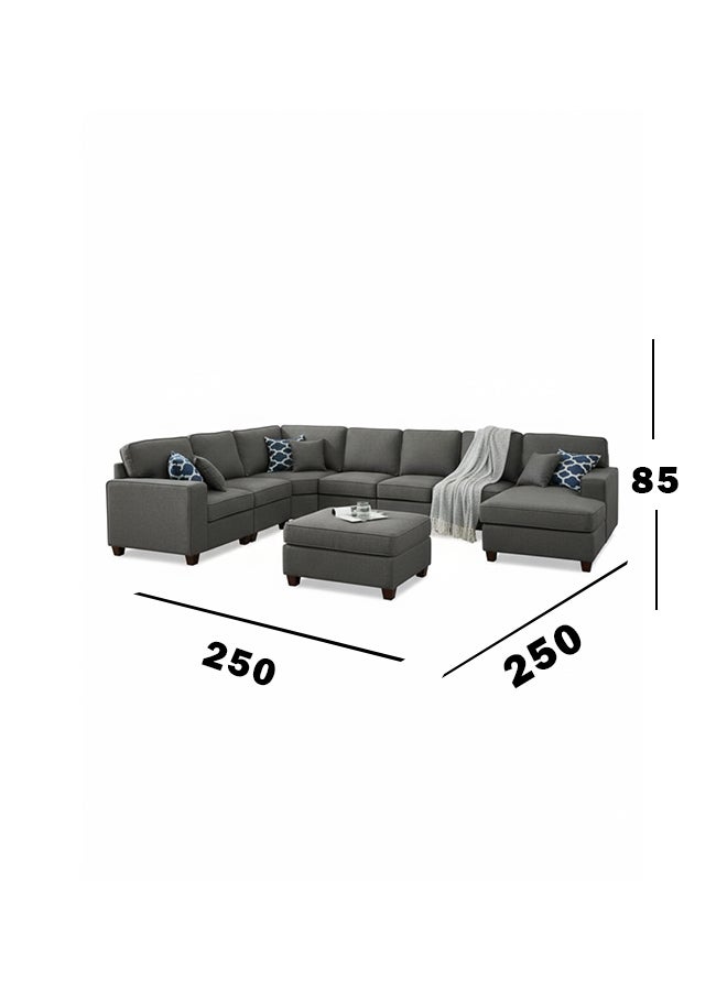 هوم جويز كنبة زاوية رويال أواسيس لونج - تصميم على شكل حرف U - خشب سويدي منجد بالكتان - رمادي غامق - Image 3