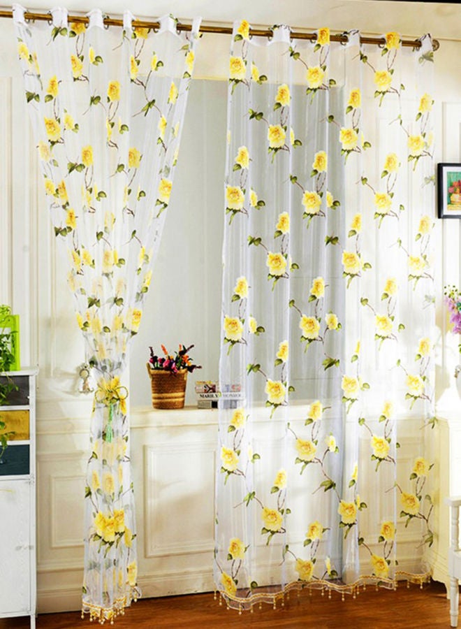 NIBEMINENT Flower Printed Curtain Yellow 100 x 200cm - Image 1