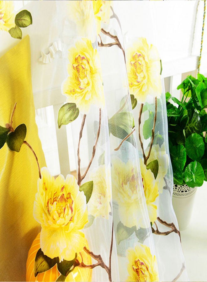 NIBEMINENT Flower Printed Curtain Yellow 100 x 200cm - Image 3