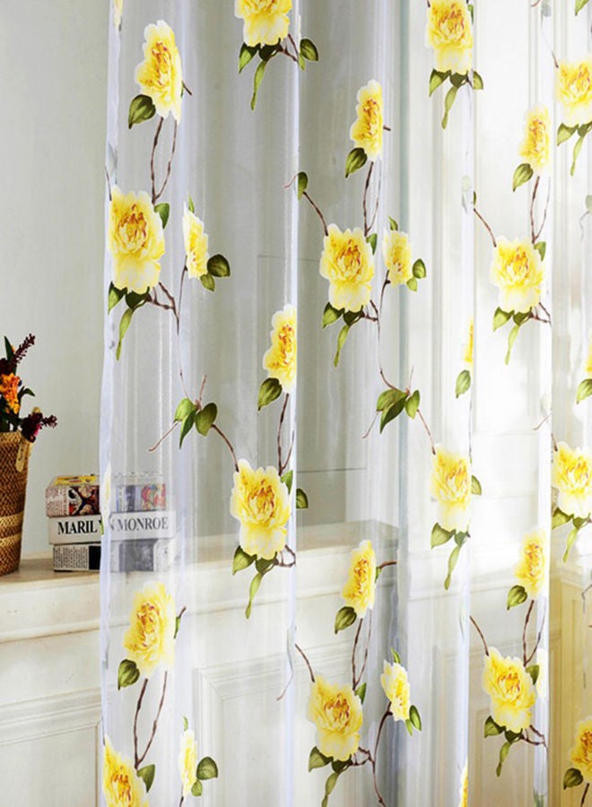 NIBEMINENT Flower Printed Curtain Yellow 100 x 200cm - Image 2