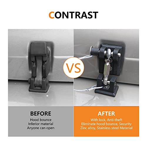 RERPRO TJ Hood Latches Lock for 1997-2006 Jeep Wrangler TJ Aluminum Locking Hood Latch Safety Catch Kit Replacement, Eliminate Hoods Flutter, 1 Pair Black with 2 Keys - Image 2