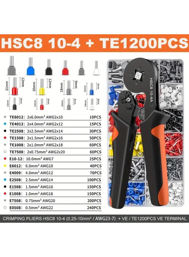 THSC8 10 4HC Crimping Tool With TE1200PCS Terminals Wire Stripper Pliers Cold Press Set - Image 1