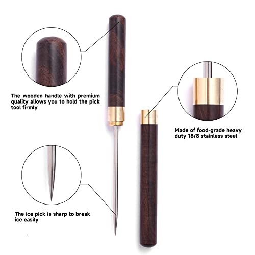 KABUDA 2 Pack Stainless Steel Ice Picks with Safety Cover, 9-inch Pick Tool for Breaking Ice, Non-slip Wooden Handle for Easy to Grip, for Kitchen, Bars, Bartender, Picnics, Camping, & Restaurant - Image 3