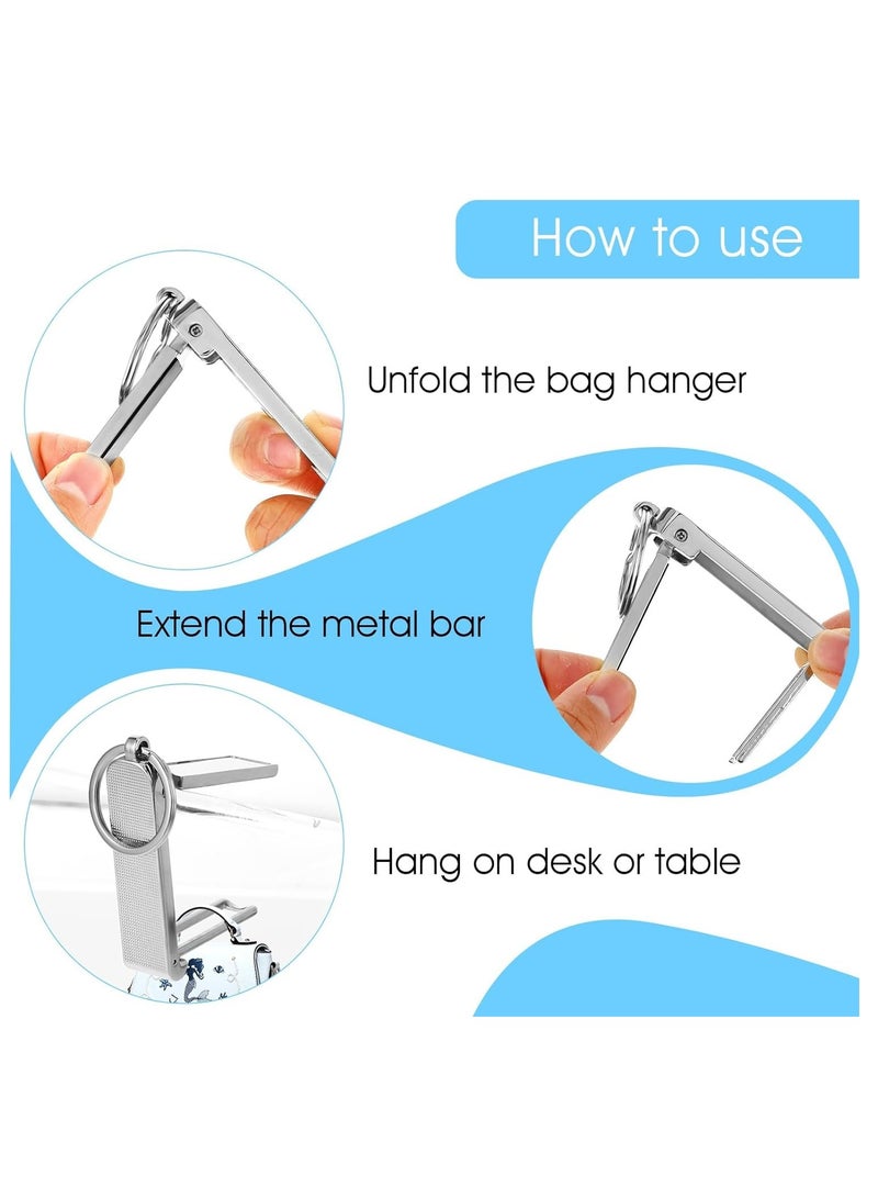 2 in 1 Instant Bag Purse Hook and Mobile Phone Stand - Silver Purse Hook Hanger and Keychain Hanger - Versatile Handbag Table Hook for Women and Men - Image 2