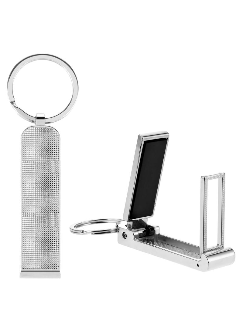 2 in 1 Instant Bag Purse Hook and Mobile Phone Stand - Silver Purse Hook Hanger and Keychain Hanger - Versatile Handbag Table Hook for Women and Men - Image 1