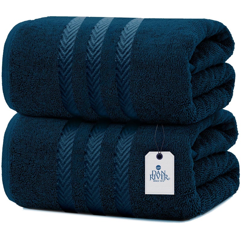 DAN RIVER Pack of 2 Bath Sheet 35x70 Inches Big Towels Oversized Extra Large Bath Sheets Absorbent Quick Dry Towels  Blue Opal