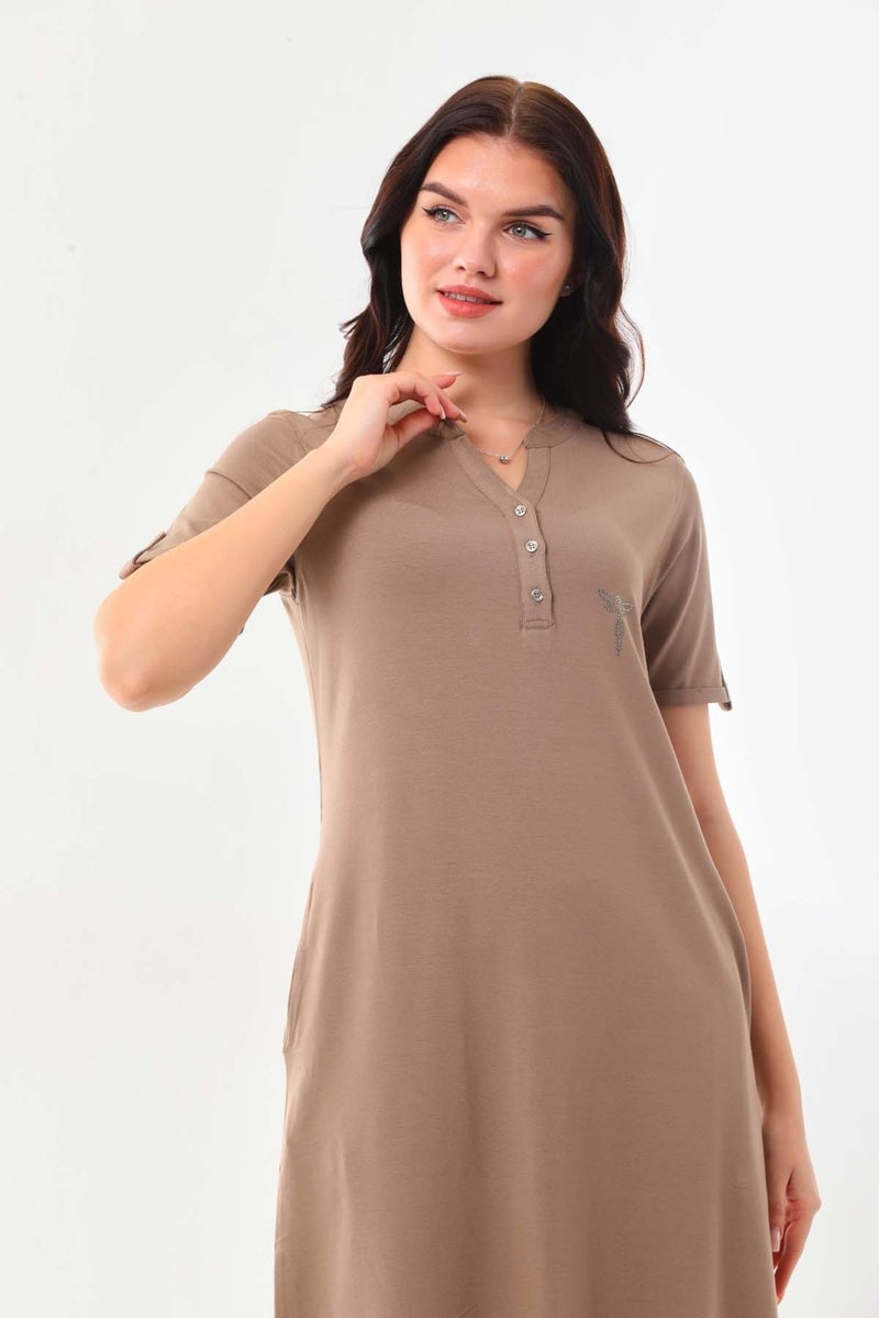 Sistas Women's Double Pocket Button Detailed Midi Length Dress 23443 Mink  - Image 2