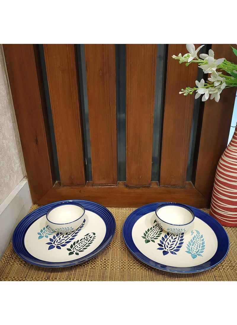 Caffeine Caffeine Ceramic Handmade Blue Boota Combo Dinner Set (4 pcs.)  - Image 2