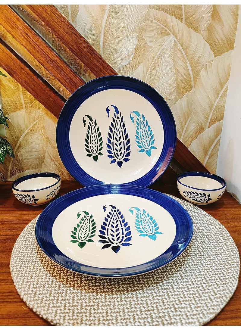 Caffeine Caffeine Ceramic Handmade Blue Boota Combo Dinner Set (4 pcs.)  - Image 1