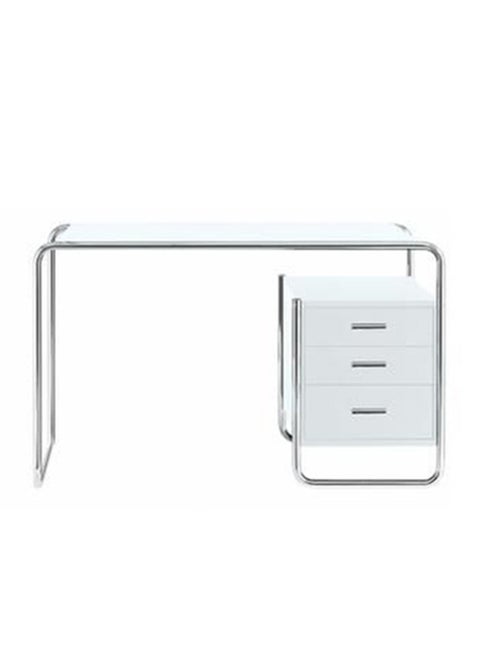 Bauhaus Style Desk with Drawers Modern Stainless Steel Computer Table White right inside White right inside