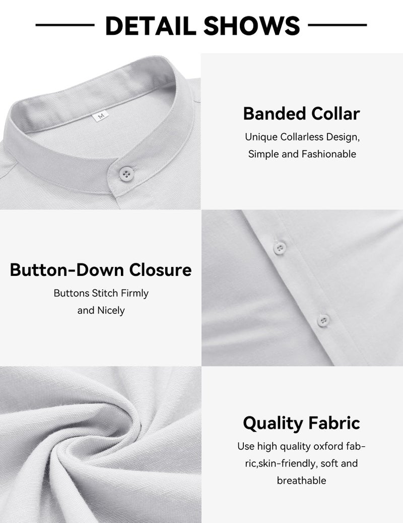 COOFANDY Men's Linen Shirts Long Sleeve Band Collar Button Up Shirt Summer Beach Shirt - Image 4