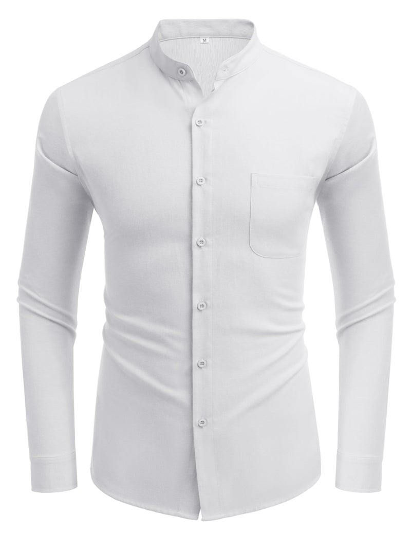 COOFANDY Men's Linen Shirts Long Sleeve Band Collar Button Up Shirt Summer Beach Shirt - Image 5