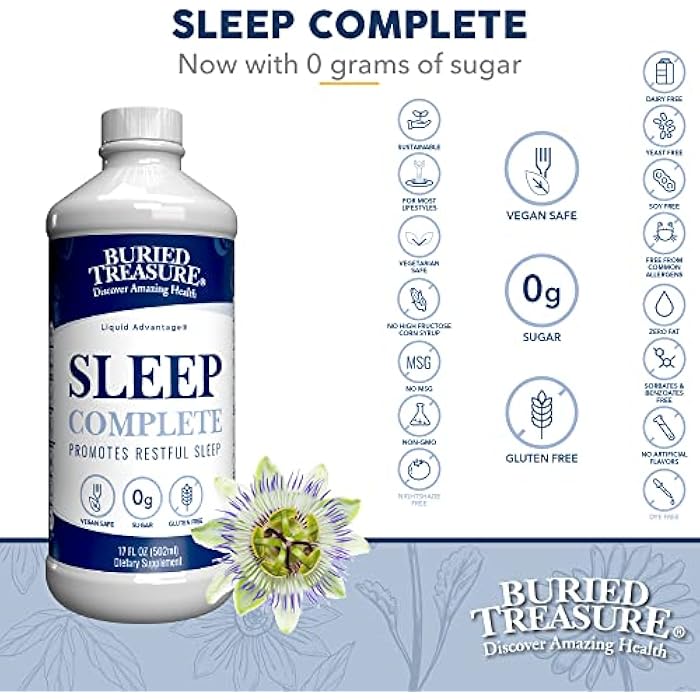Buried Treasure Sleep Complete Promotes Restful Sleep with Chamomile Passion Flower Lemon Balm Melatonin Herbal Whole Food Complex 16 oz - Image 3