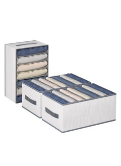 Arabest 3 Pack foldable Wardrobe Clothes Organizer, 7 Grids Waterproof Mesh Jeans Drawer Closet Organizers and Storage, Washable Closet Storage Box with Carrying Handles, Storage Bin for Clothes Wardrobe Home Bedroom Office  - Image 1